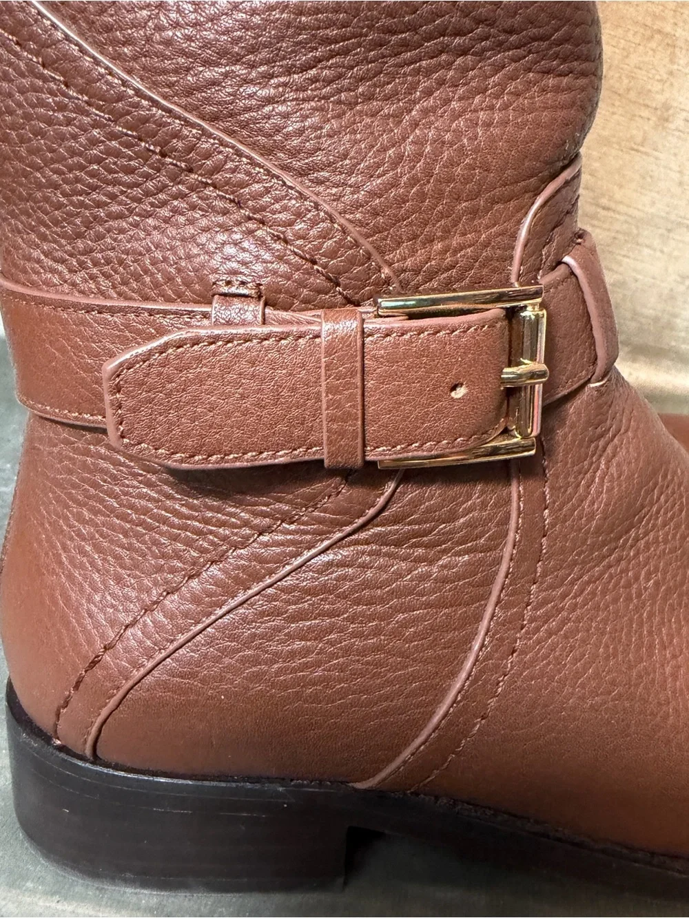 TORY BURCH Adeline Riding Tall BOOTS Size 5 Leather Brown Gold Logo NEW $498